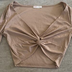 ROMWE Tan Ribbed Long Sleeve Top